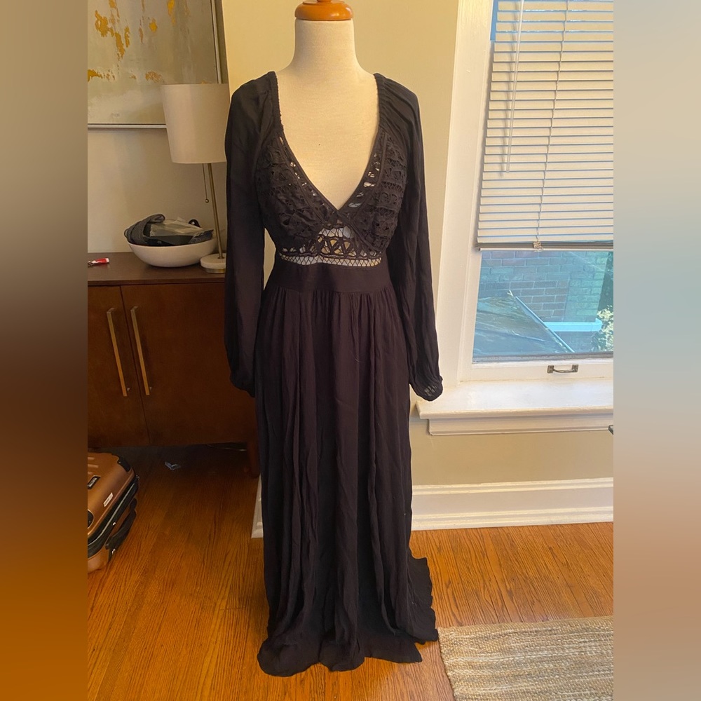 Free People black Stevie Nicks-ish, v-neck maxi